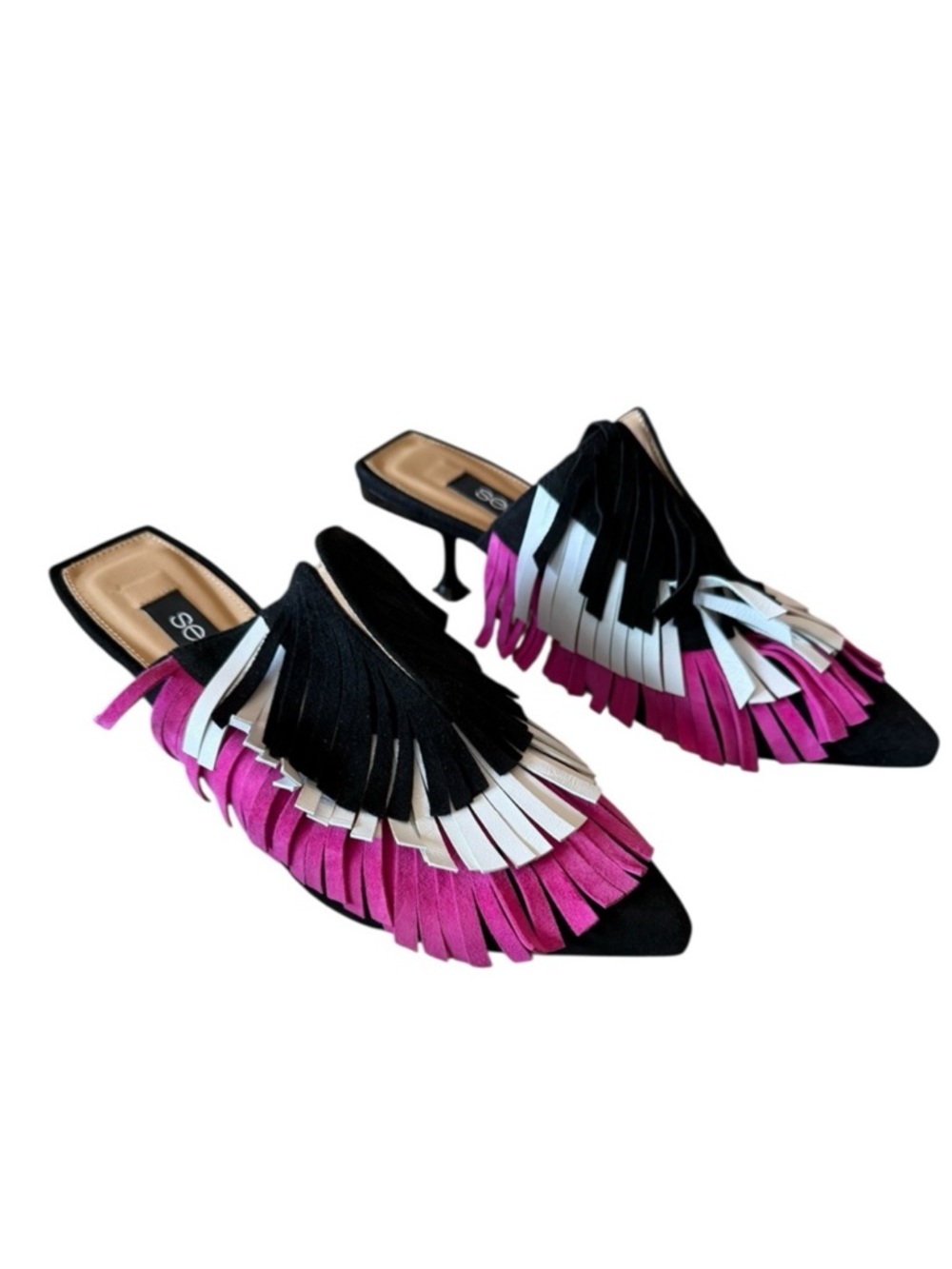 Sergio Rossi Suede Colorful Fringe Slide Shoes Milano Fringe 37